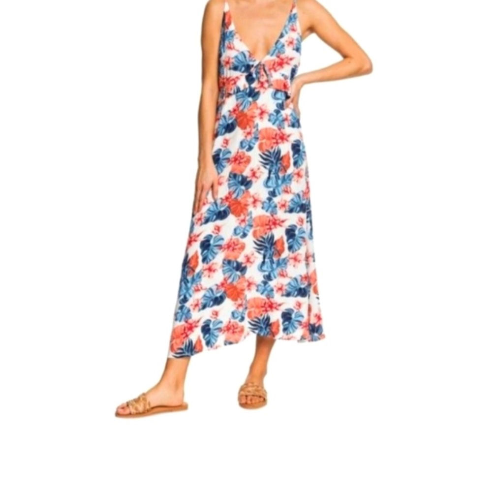 Roxy Tropical Print Dress with Red and Blue